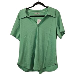 Green Penningtons ActiveZone Women's Wide Rib Short-Sleeve Collared Top